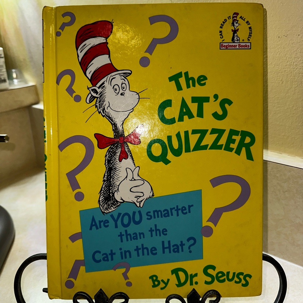 BANNED Cat in the hat The Cat Quizzer book with pencil and marker writing in it